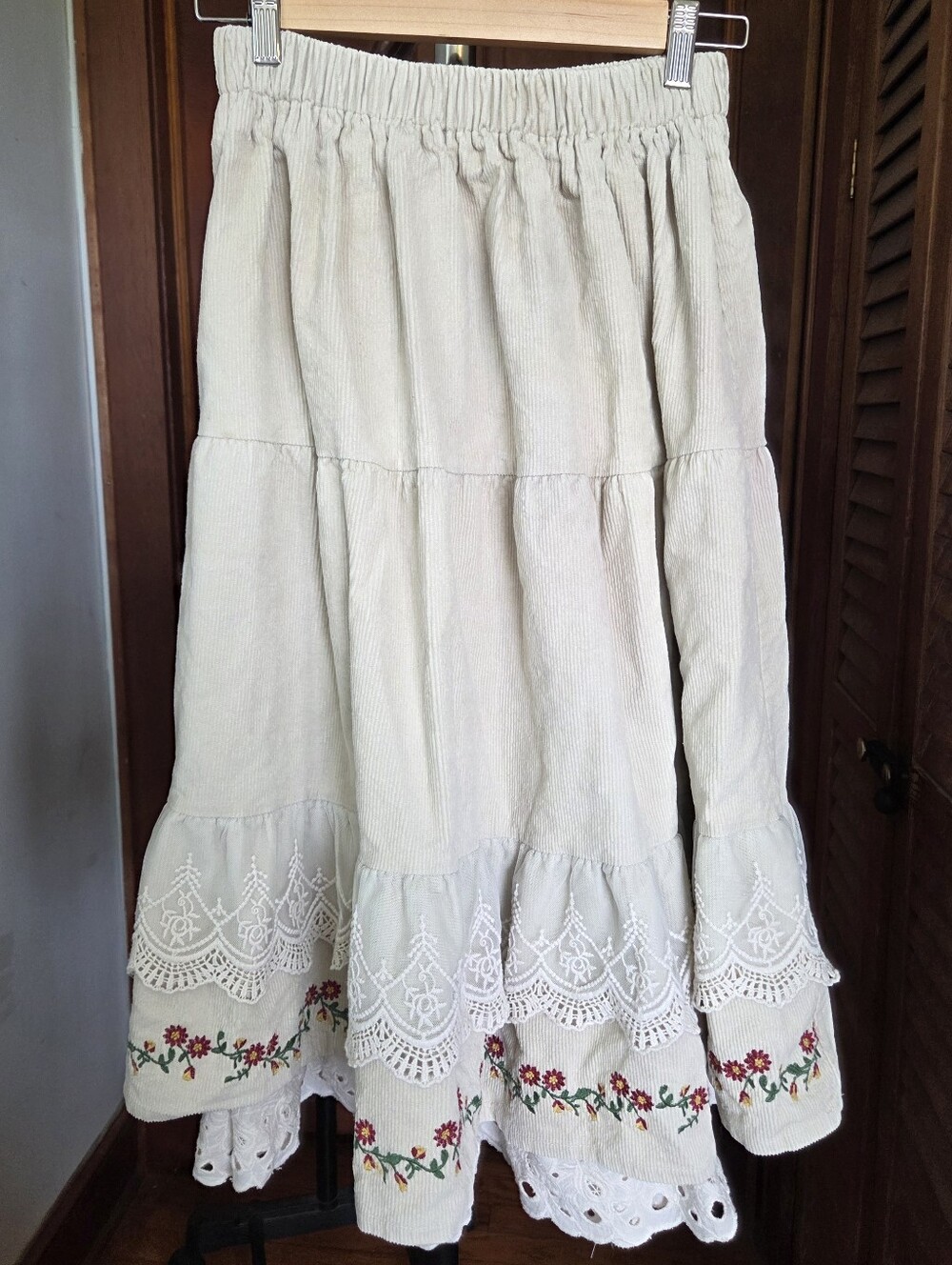 Cottagecore Corduroy And Cotton Midi Skirt